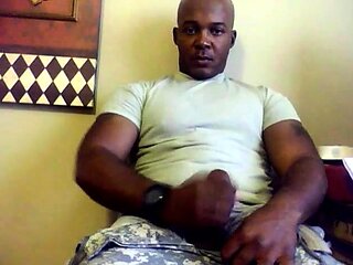 Black Military Man Jerks Off and Cums Solo