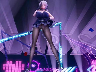 Jiggling Breasts Bare-bottomed Miniskirt Crotchless Black Stockings