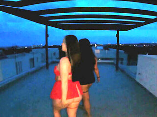 German Villa Threesome Rooftop Sex with Brunette Anja Amelia - Blowjob & Eating Pussy in 4K