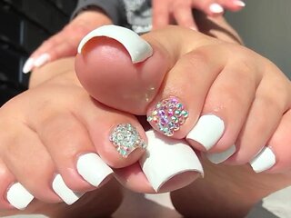 Hot brunette foot fetish play