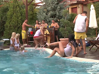 Wild Pool Party Orgy with Blondes Sucking Big Cocks