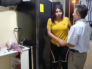 New Year's threesome - Old man fucks his two busty, curvy stepdaughters