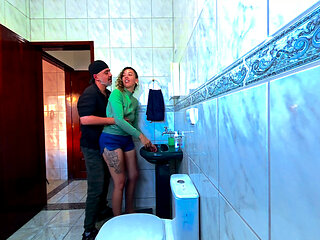 Step-niece alone in the bathroom and rubbing himself dryhump against her.