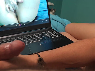 Watch Bella Spank His Cock While Watching Porn