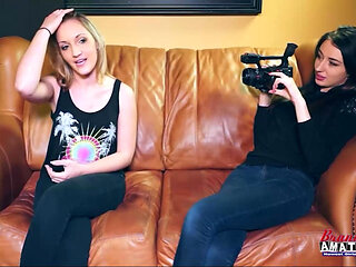 Olyssia Petite Brunette And Ryann Coed Brunette Duo Sloppy Deepthroat Fun!