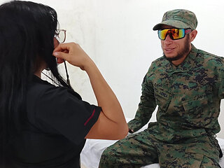 A Doctor Sensually Gropes a Soldier in the Doctor's Office During a Consultation