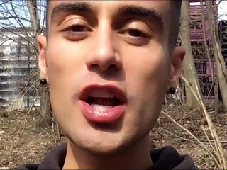 Chewing and Swallowing Own Cum Outdoor
