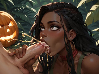 It's a Spooky Night, and the Black Goddess Is Having a Hot XXX Encounter!