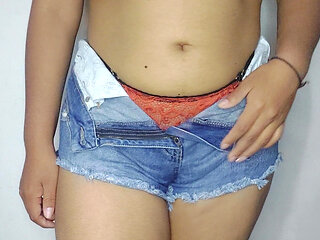 Sexy Girl in Shorts with Hairy Pussy