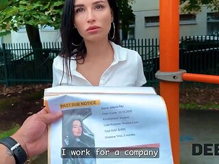 Fuck for debts with a hot teen Russian brunette in mini skirt