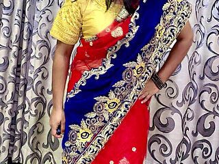 Bambi dressed in red saree beautiful pictures and dance
