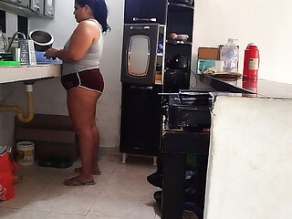 Chubby Latina with a Big Ass Likes to Be Watched by Her Stepfather's Old Man While She Cleans the House