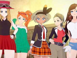 Pokemon Hentai Gangbang: Serena, Sonia, Hilda, Bea, and Alexa in a Wild Sex Party with Creampie and Cumshot Action