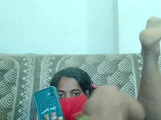 My qute wife fucking with big dildo and playing with pusssy and fingering hard with video call his bf