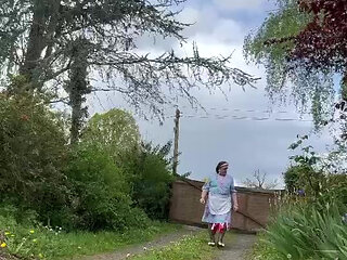 In vintage maid outfit for a day