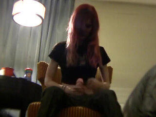 Kinky redhead teen showing you how to jerk with strap-on