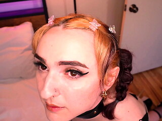 Trans Chastity Slut Dusti Bunni Gets Leashed &amp_ Used By Stud