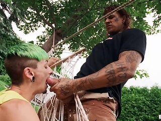 Sexy guys use the hammock to fuck in the ass and pose hot