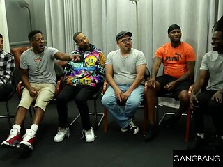 Riley Jeans Big Tits Bounce as Cute Redhead Sucks Big Cocks in Interracial Gangbang Orgy
