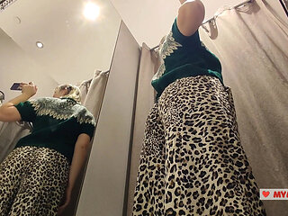 See-Through Seduction: Blonde with Big Boobs Tries on Transparent Outfits in Fitting Room, No Panties