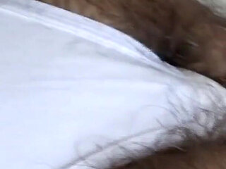 Very Excited Latina Shows Her Hairy Pussy to Her so He Can Masturbate