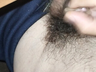 Masturbation with hairy cock
