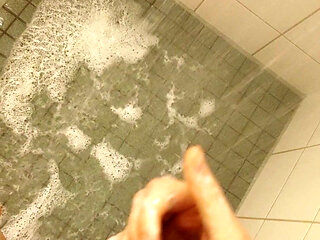 White Young Skinny Boy Under the Shower Piss and Cum