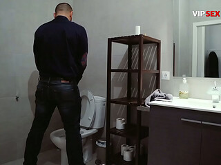 Slim Guy Gets His Ass Wrecked Doggy Style in the Bathroom by a Muscular Stud Who Won'_t Stop Fucking Him