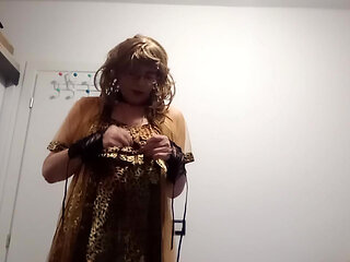 Tranny MILF shows off and performs striptease in her new lingerie and stylish sandals