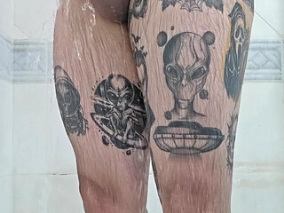 Chubby was caught jerking off in the shower