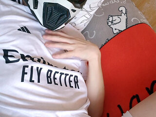 The Guy Is Wearing a Soccer Uniform and Mxhelmet with a Morning Cum