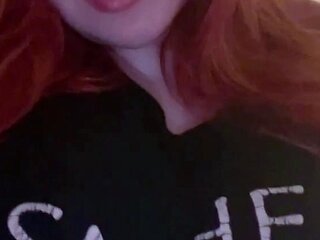 Redhead fingers pussy close up