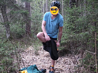 Cumming naked in the forest after a bike ride