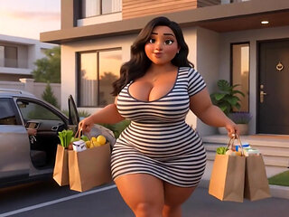 Curvy Latina bakes naked under tiny apron while her young stepson watches every move (AI generated)