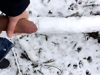 Uncut Huge Dick Cumshot in the Snow