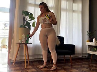 CLEANING THE WINDOW WITH TRANSPARENT PANTS