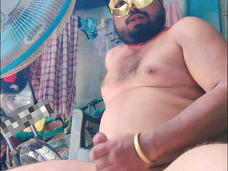 Desi mask man enjoying in his court yard while his wife was in market