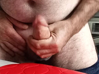 Big fat cock masturbating and cumshot in close-up