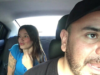 Hot girl masturbates in Uber driver's car