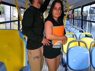 College girl being sensed on the bus in public!