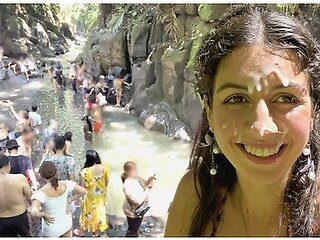Cum On Face In Public Locker Room And Cumwalk At The Waterfall With Katty West