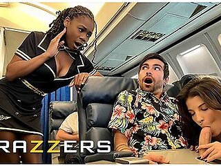 Naughty Girls Lasirena69 & Hazel Grace Go To The Back Of The Plane & Share Luckys Cock