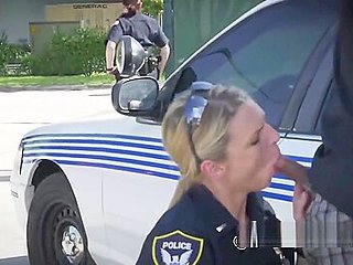 Milf cops subdue criminal into banging them out in broad daylight
