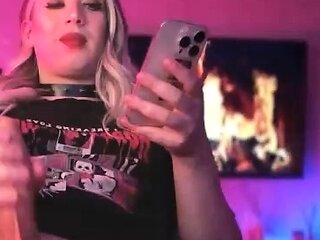 Big Tits Tranny Jerking her Big Hard Cock