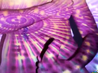 Jerking off my big uncut latino cock in space with fireworks cumshot