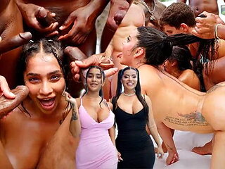 Outdoor Gangbang: 9 Guys Destroy 2 Sluts with Anal and Dvp