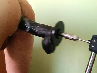 Machine fucks me with a big black dildo
