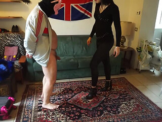 Femdom Ballbusting Pig in Heels Submission