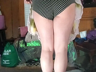 Daphne teases and changes panties before putting on her spacey tights