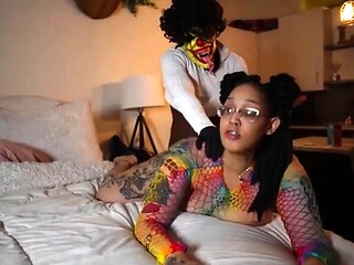 Interracial hardcore lesbian action with pornstar